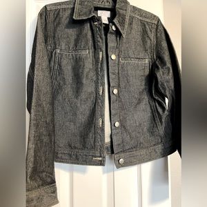 Ann Taylor Loft denim jacket. Snap closures. Charcoal/Blue Denim. EUC